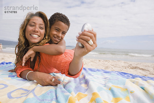 Portrait  nehmen  Strand  Sohn  Einsamkeit  Mutter - Mensch