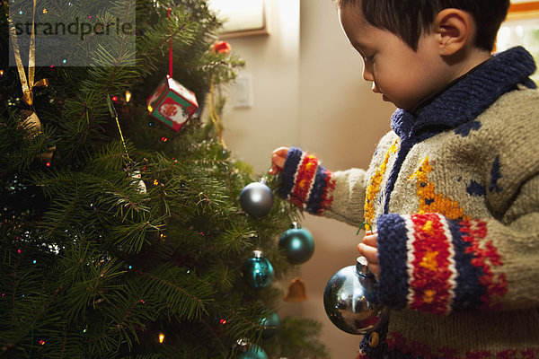 Junge - Person  Baum  Weihnachten  mischen  schmücken  Mixed