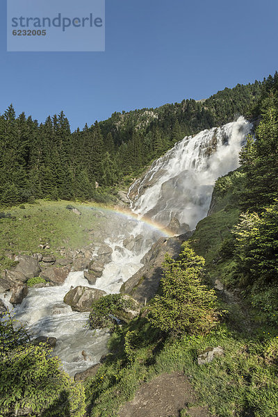 'Grawawasserfall am ''Wilde Wasser Weg''  WildeWasserWeg  mit Regenbogen  Grawa Alm  Stubaital  Tirol  Österreich  Europa'