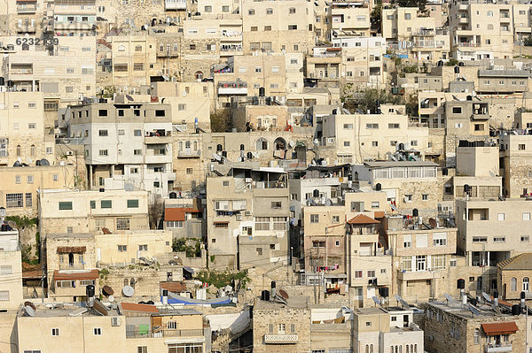 Jerusalem Hauptstadt Außenaufnahme Tal Großstadt Seitenansicht Naher Osten Israel alt Vorort