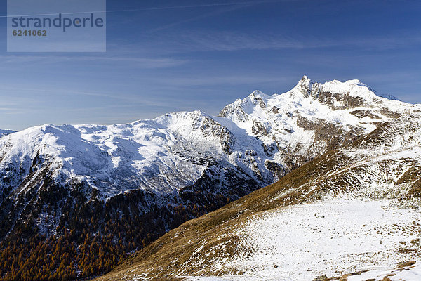 Aussicht beim Aufstieg zum Penser Weißhorn oberhalb vom Penser Joch  hinten der Gipfel des Penser Weißhorns  Sarntal  Südtirol  Italien  Europa