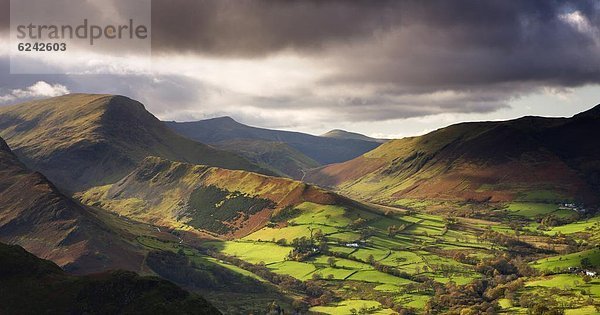 Europa  Sonnenstrahl  Großbritannien  spät  grün  Überfluss  Tal  Herbst  beleuchtet  Nachmittag  Cumbria  England