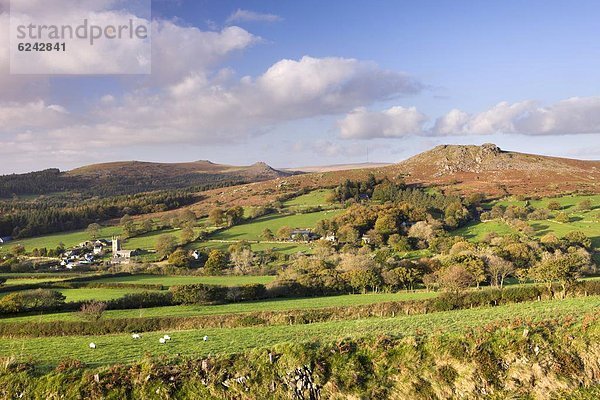 Ländliches Motiv  ländliche Motive  Europa  Großbritannien  Landschaft  Dorf  ungestüm  Herbst  umgeben  Rückansicht  Devon  England