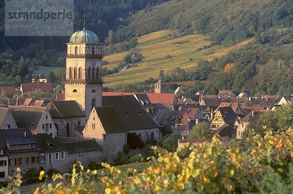 Dach  Frankreich  Europa  Wein  Fernverkehrsstraße  Kirche  Dorf  Weinberg  Elsass  Kaysersberg