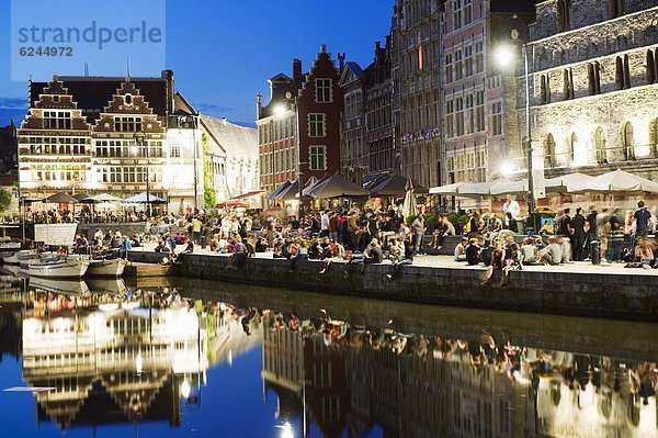 Nacht Gebäude Ufer Stadt Spiegelung Zeit