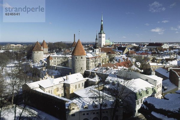 Tallinn Hauptstadt Europa Winter Stadt Ansicht Erhöhte Ansicht Aufsicht heben UNESCO-Welterbe Estland alt
