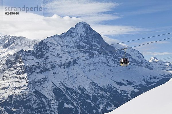 Europa Berg heben frontal Ski Gondel Gondola Eiger Norden Westalpen Berner Oberland Grindelwald Schweiz Schweizer Alpen