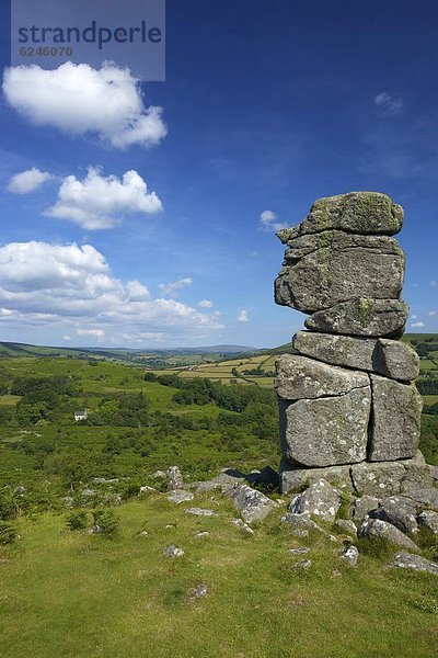 Felsbrocken  Europa  Sonnenstrahl  Sommer  Großbritannien  Devon  England  Granit