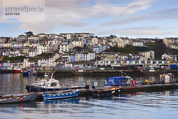 Hafen Europa Großbritannien Gebäude Boot Brixham England