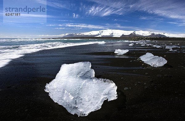 nahe  Strand  waschen  Gezeiten  Eis  Vulkan  Sand  Küste  Jökulsárlón  Island  Lagune  Stück