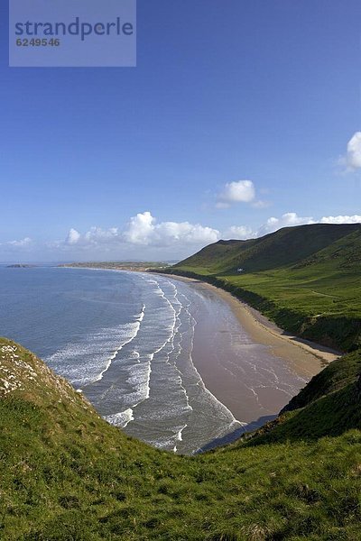 Europa  Sonnenstrahl  Strand  Morgen  Großbritannien  Gower Peninsula  Wales