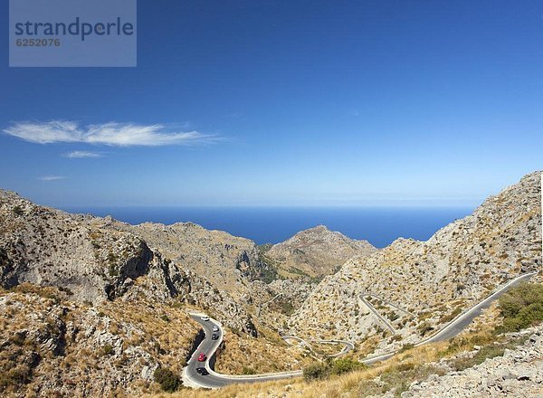 Europa Berg Fernverkehrsstraße verdreht Haarklammer Balearen Balearische Inseln Spanien