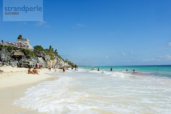 Strand  Küste  Nordamerika  Karibik  Mexiko  Maya  antik  unterhalb  Quintana Roo  Tulum
