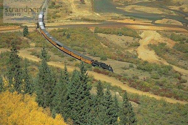 Vereinigte Staaten von Amerika  USA  Wasserdampf  Zug  Herbst  Nordamerika  Colorado  schmal  Silverton