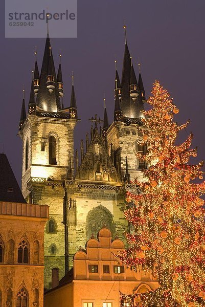 Prag  Hauptstadt  Europa  Baum  Stadt  Kathedrale  Quadrat  Quadrate  quadratisch  quadratisches  quadratischer  Weihnachten  Dekoration  Tschechische Republik  Tschechien  Altstadt  Tyn  UNESCO-Welterbe  alt