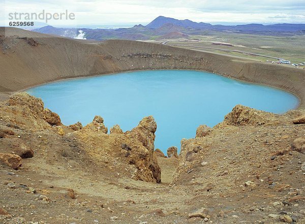 Anschnitt  Vulkanausbruch  Ausbruch  Eruption  See  blau  Zimmer  Krater  Heiße Quelle  Island