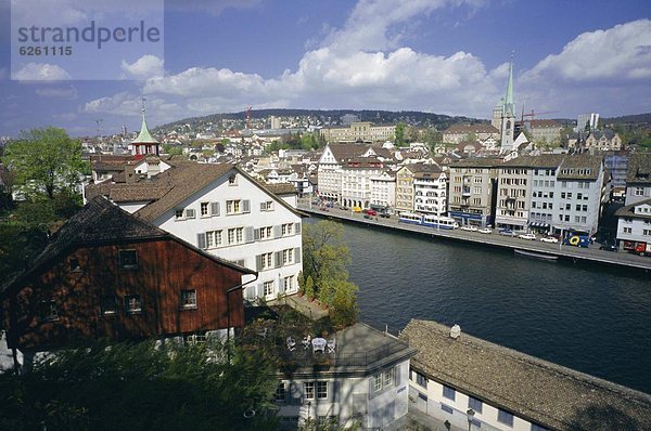 Europa Großstadt Fluss Ansicht Schweiz Zürich