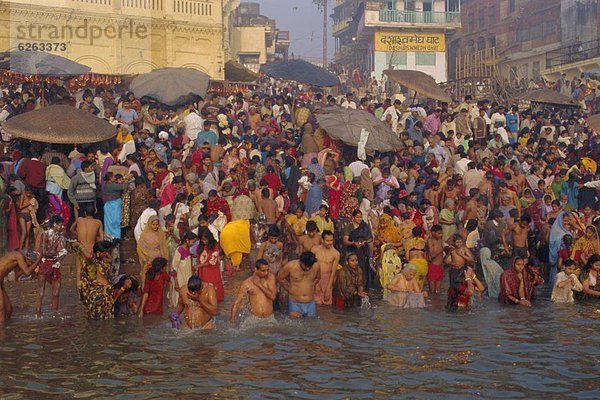 Morgen Fluss Religion Ritus Hinduismus Ganges Indien