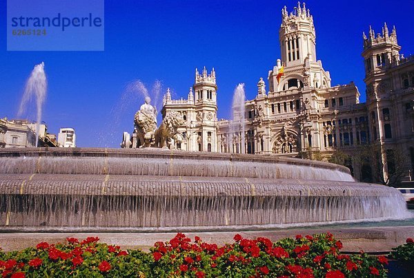Springbrunnen Brunnen Fontäne Fontänen Madrid Hauptstadt Europa Stadtplatz Zierbrunnen Brunnen Spanien