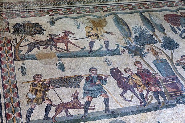 Europa  UNESCO-Welterbe  Italien  Mosaik  Piazza Armerina  römisch  Sizilien  Villa