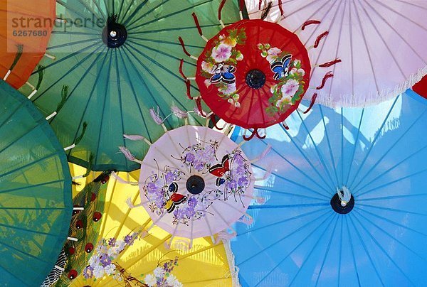 Colourful hand-painted umbrellas  Northern Thailand traditional handicrafts