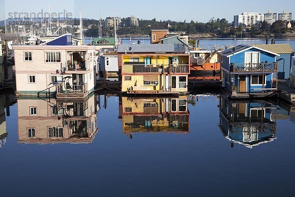 Colourful boat houses  Fisherman's Wharf  Victoria  Vancouver Island  British Columbia  Canada  North America