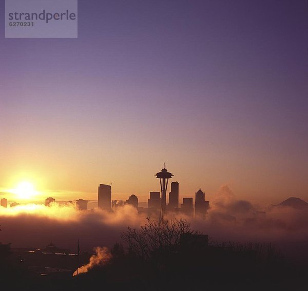 Vereinigte Staaten von Amerika  USA  Skyline  Skylines  Silhouette  über  Sonnenaufgang  Nordamerika  Mount Rainier Nationalpark  Seattle