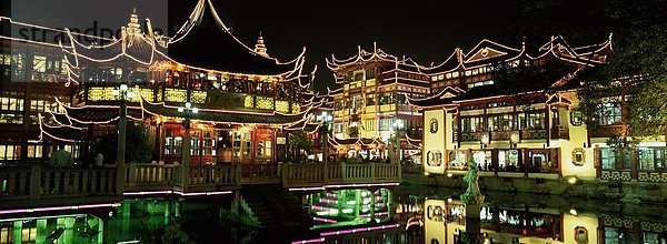 Wohnhaus Nacht Laden China Asien Shanghai Tee