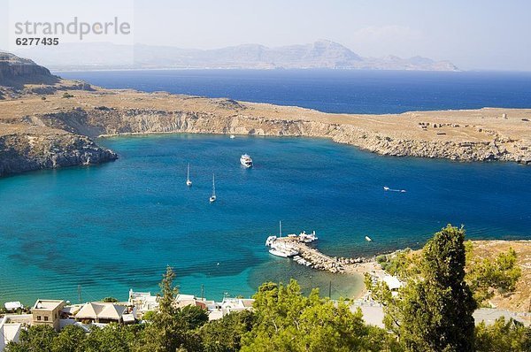 Europa Ansicht Dodekanes Luftbild Fernsehantenne Bucht Griechenland Griechische Inseln Lindos Rhodos