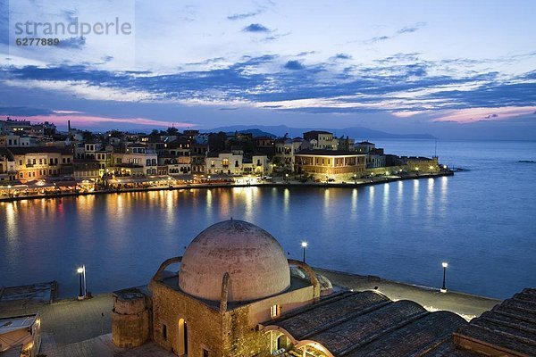 Hafen  Europa  Venetien  Kreta  Abenddämmerung  Griechenland  Griechische Inseln  Moschee