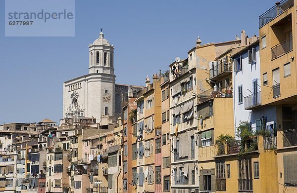 Gebäude Kathedrale streichen streicht streichend anstreichen anstreichend Altstadt Helligkeit Bank Kreditinstitut Banken Katalonien Girona Spanien
