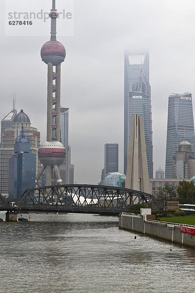 Skyline  Skylines  Brücke  Bach  Ansicht  China  Asien  Pudong  Shanghai  Suzhou
