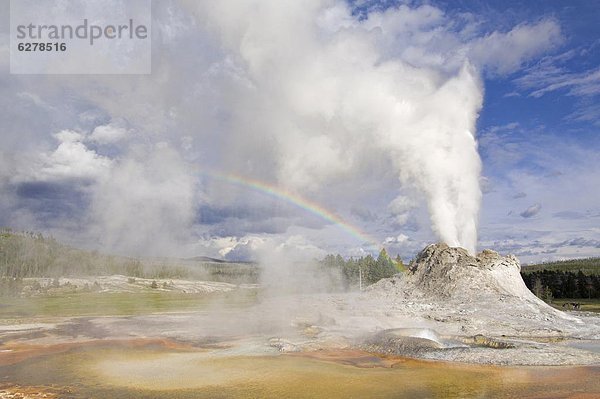 Vereinigte Staaten von Amerika  USA  Palast  Schloß  Schlösser  Spritzer  Vulkanausbruch  Ausbruch  Eruption  Geysir  Nordamerika  UNESCO-Welterbe  Yellowstone Nationalpark  Regenbogen  Wyoming