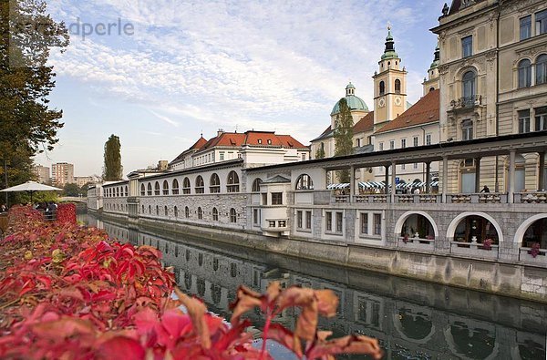 Ljubljana Hauptstadt Korridor Korridore Flur Flure Flussufer Ufer Europa Kathedrale Markt Slowenien