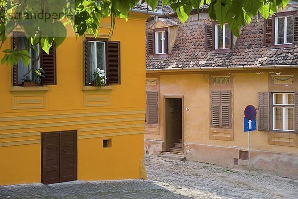 Kopfsteinpflaster Mittelalter Europa Gebäude Straße Menschenreihe UNESCO-Welterbe Jahrhundert Zitadelle Rumänien Sighisoara