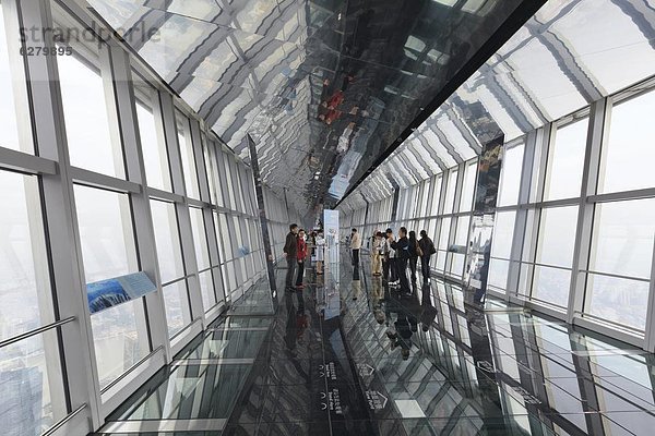 Einkaufszentrum  Boden  Fußboden  Fußböden  Glas  aufspüren  Brücke  China  Asien  Pudong  Shanghai