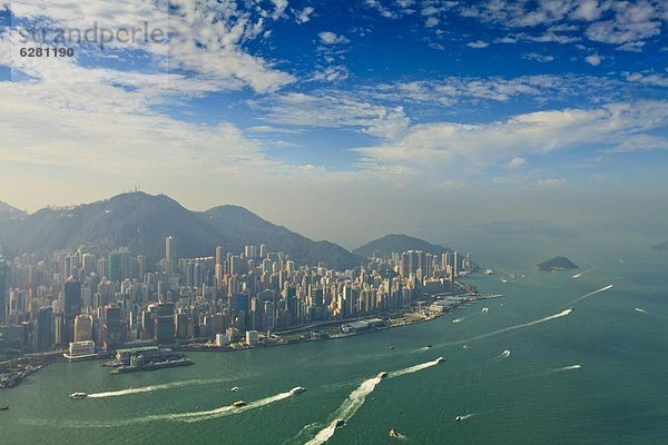 hoch  oben  Skyline  Skylines  Hafen  Insel  Ansicht  China  Asien  Hongkong