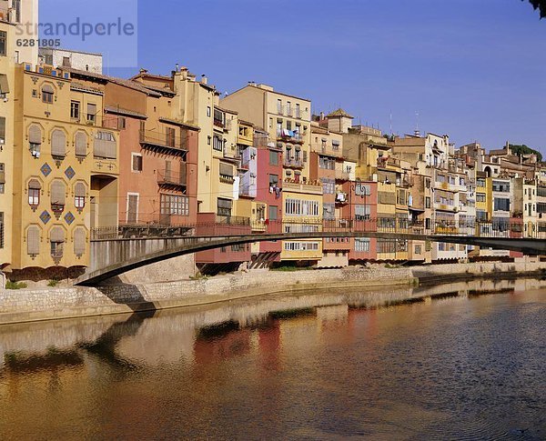 Mittelalter Europa Gebäude Fluss Girona Spanien