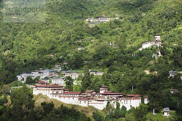 Trongsa Dzong (Chokhor Raptentse)  dating from 1648  above Mangde Chu river gorge  Bhutan Asia