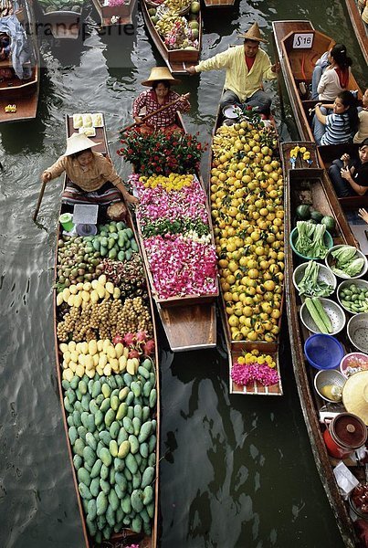 Bangkok  Hauptstadt  Blume  Frucht  Boot  verkaufen  Händler  Südostasien  Asien  Schwimmende Märkte von Damnoen Saduak  Markt  Thailand