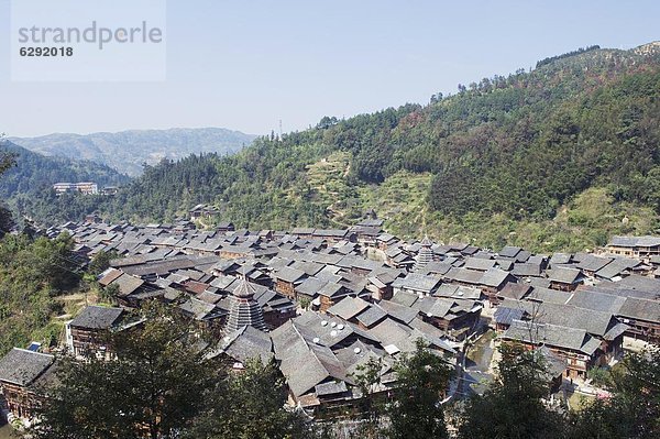 Tradition Dorf Ethnisches Erscheinungsbild China Blockhaus Asien Holzhäuser