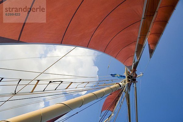 Rote Segel auf Segelboot  die Touristen für Sonnenuntergangskreuzfahrt  Key West  Florida  Vereinigte Staaten von Amerika  Nordamerika nimmt