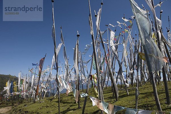 Fahne fünfstöckig Buddhismus Asien Bhutan Paro Gebet