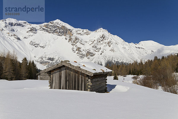 Verschneite Berghütte  Brenner Berge  Tirol  Österreich  Europa