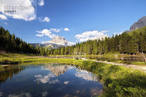 See bei Misurina mit Seitenansicht der Drei Zinnen  Dolomiten  Südtirol  Italien  Europa