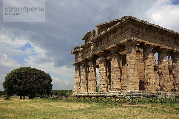 Das Athenaion  Cerestempel oder Athenetempel in Paestum  Kampanien  Italien  Europa