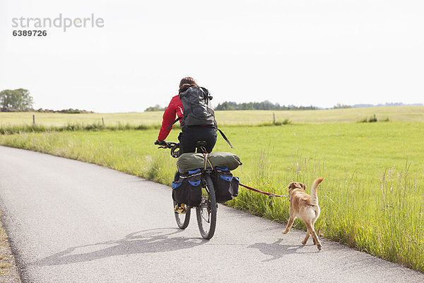 Mann auf dem Fahrrad mit Hund
