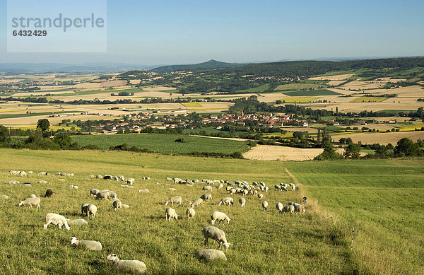Landschaft des Lembronnais mit dem Dorf Mareugheol  Auvergne  Frankreich  Europa