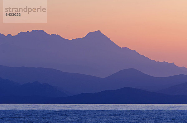 Frankreich Europa Berg Sonnenuntergang Silhouette Korsika