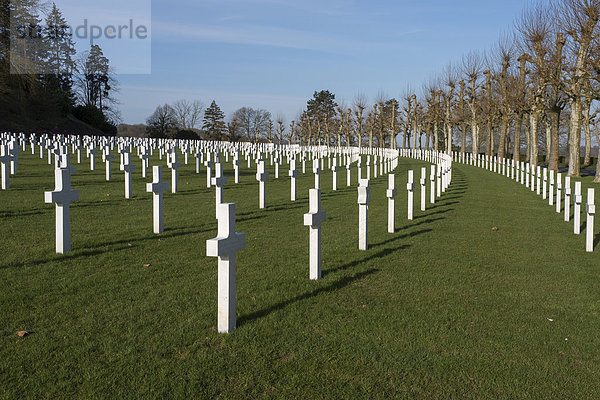 Marmorkreuze auf dem amerikanischen Soldatenfriedhof Aisne-Marne  Erster Weltkrieg  Schlacht im Wald von Belleau 1918  DÈpartement Aisne  Region Picardie  Frankreich  Europa